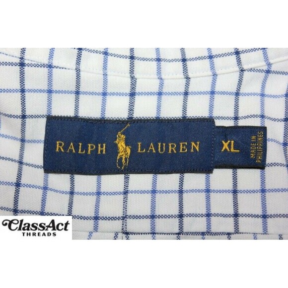 Polo Ralph Lauren Mens White Checked Cotton Long Sleeve Flesh Pony Sz XL - Picture 7 of 8